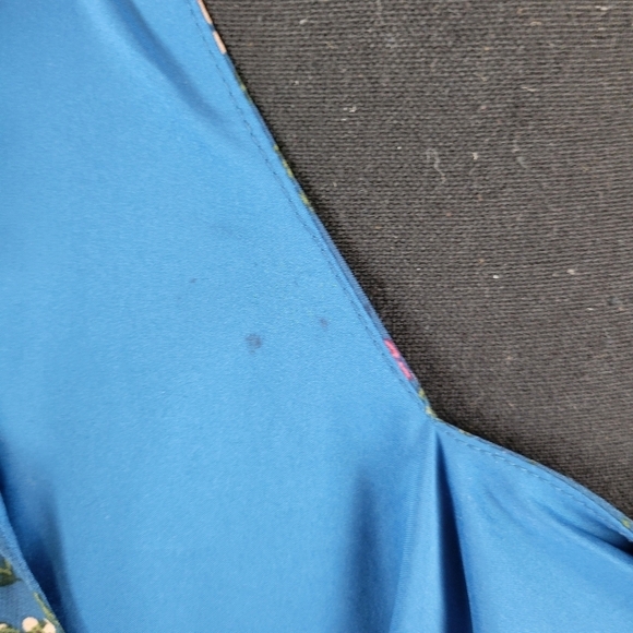 INC INTERNATIONAL CONCEPTS V Neck Sheer Long sleeve Shift Dress Teal Floral - Picture 9 of 9